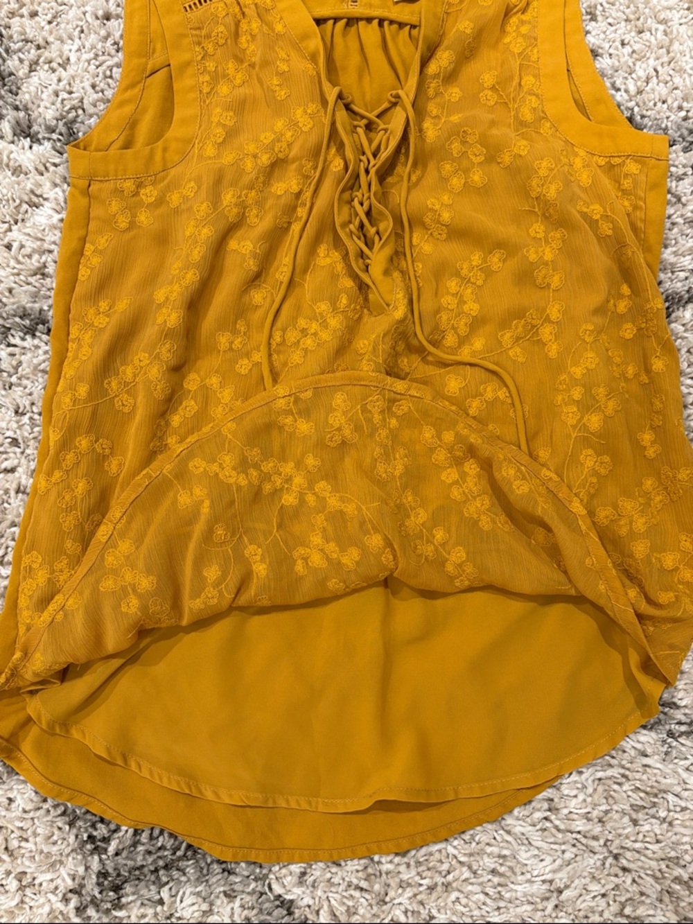 Maeve Anthropologie Mustard Embroidered Lace-Up Sleeveless Top Boho Size 4 - Picture 7 of 16